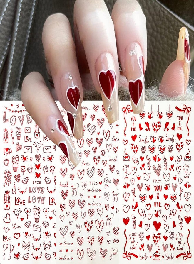 BSBTBZ 8 Sheets Heart Nail Art Stickers - Love Hearts Nail Decals for Women 3D Self Adhesive Valentine’s Day Nail Art Supplies Laser Red Heart Glitter Designs for Valentine’s Romantic DIY Manicure Decoration - Image 4